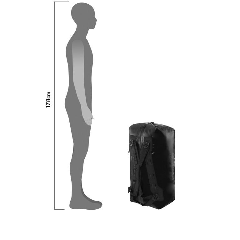 Reisetasche Duffle Volumen 85 Liter, Farbe: schwarz, grün/oliv, Marke: Ortlieb, Abmessungen in cm: 65x31x44, Bild 5 von 10