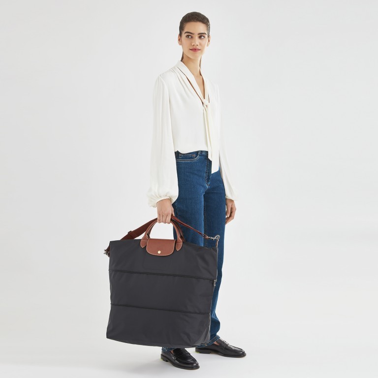 Reisetasche Le Pliage erweiterbar, Farbe: schwarz, blau/petrol, cognac, beige, Marke: Longchamp, Bild 4 von 5