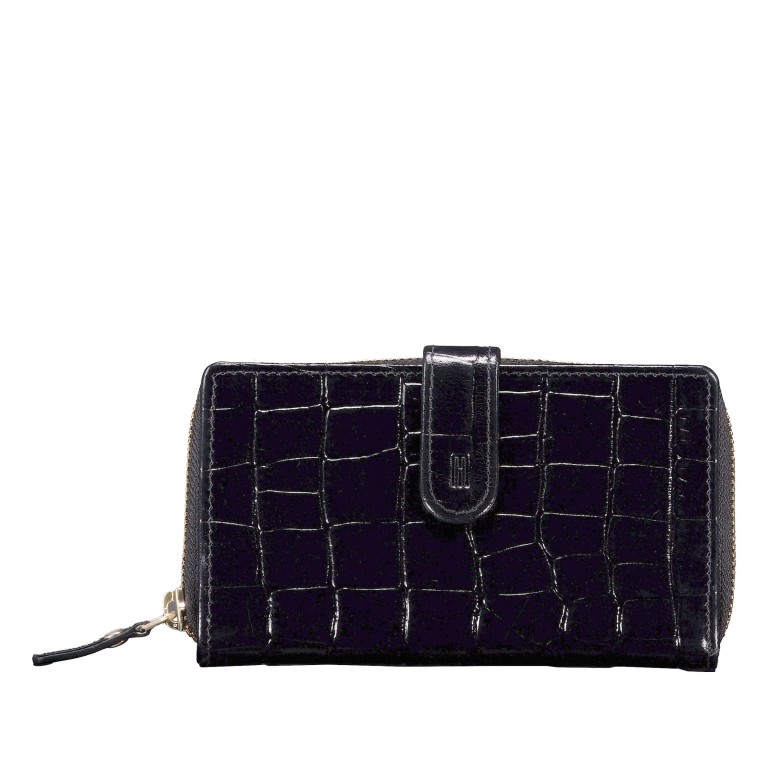 Geldbörse Kroko mit RFID-Schutz, Farbe: schwarz, beige, Marke: Hausfelder Manufaktur, Abmessungen in cm: 9x15.7x2.5, Bild 1 von 4