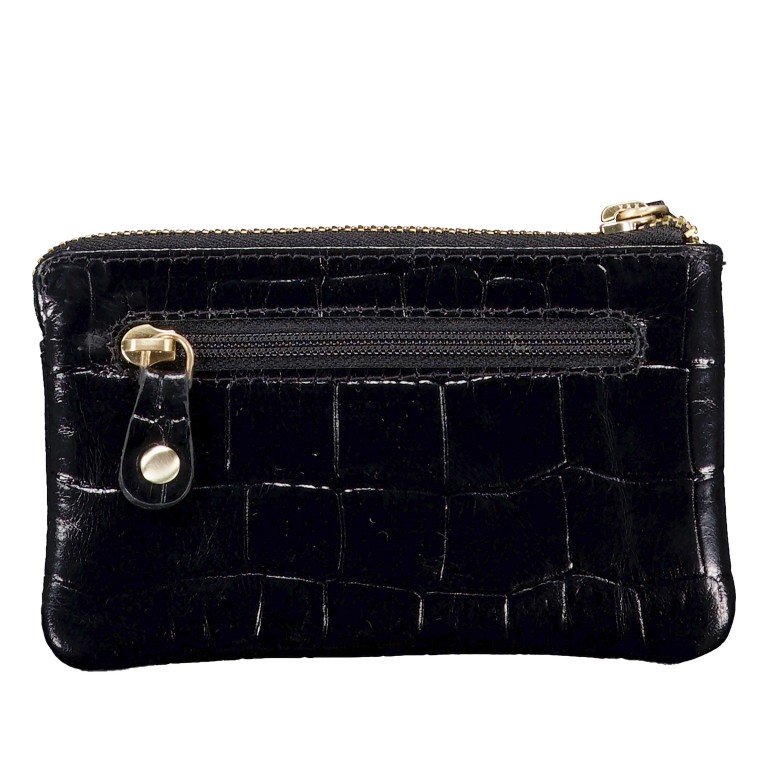 Schlüsseletui Kroko, Farbe: schwarz, beige, Marke: Hausfelder Manufaktur, Abmessungen in cm: 12.5x8x1.7, Bild 3 von 4