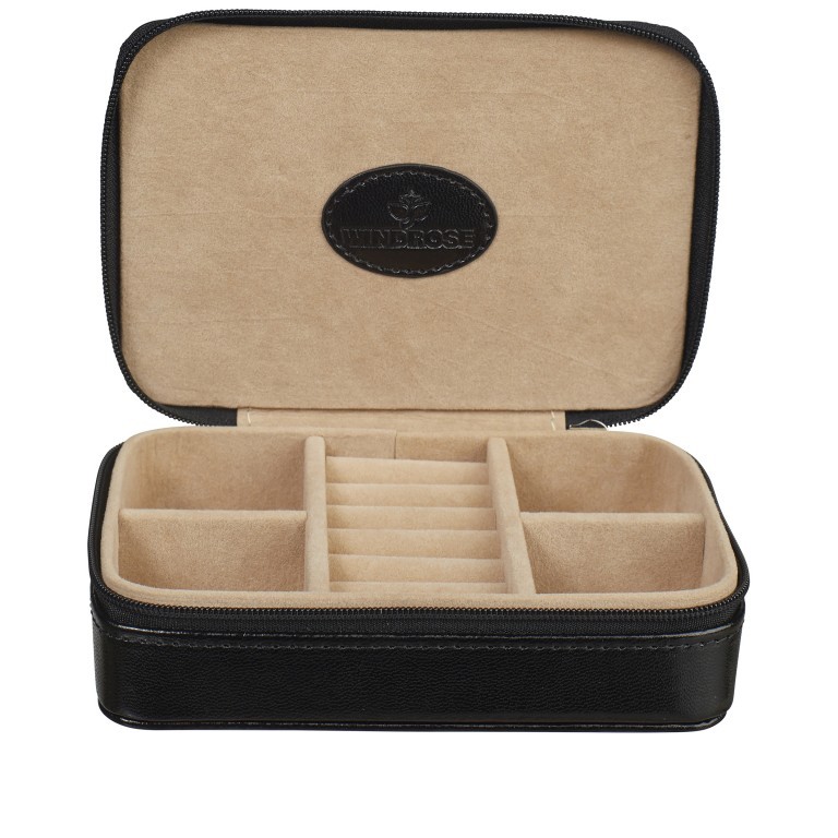 Schmuckkästchen merino Charmbox klein, Farbe: schwarz, rot/weinrot, Marke: Windrose, Abmessungen in cm: 14x4x10, Bild 1 von 2