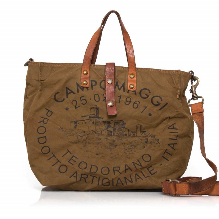 Handtasche Canvas C1389 Druck Schwarz, Farbe: cognac, Marke: Campomaggi, Abmessungen in cm: 30x33x14, Bild 1 von 4
