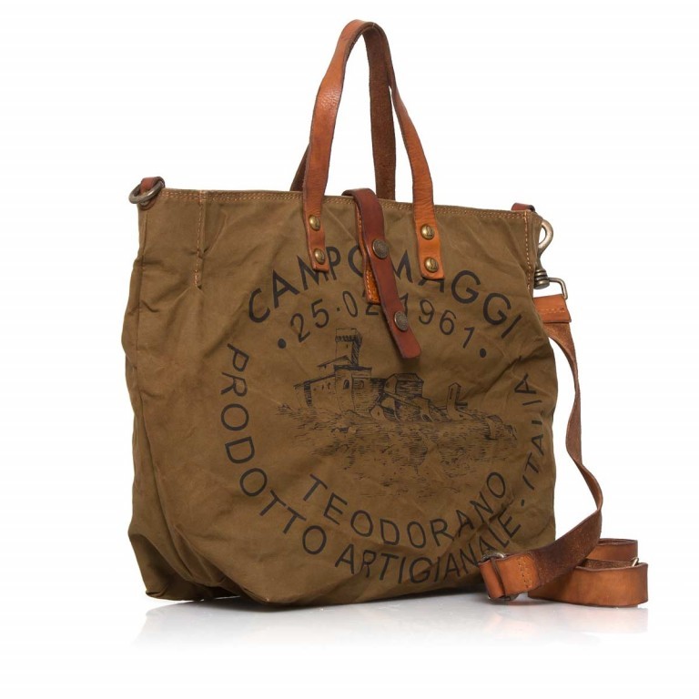 Handtasche Canvas C1389 Druck Schwarz, Farbe: cognac, Marke: Campomaggi, Abmessungen in cm: 30x33x14, Bild 2 von 4
