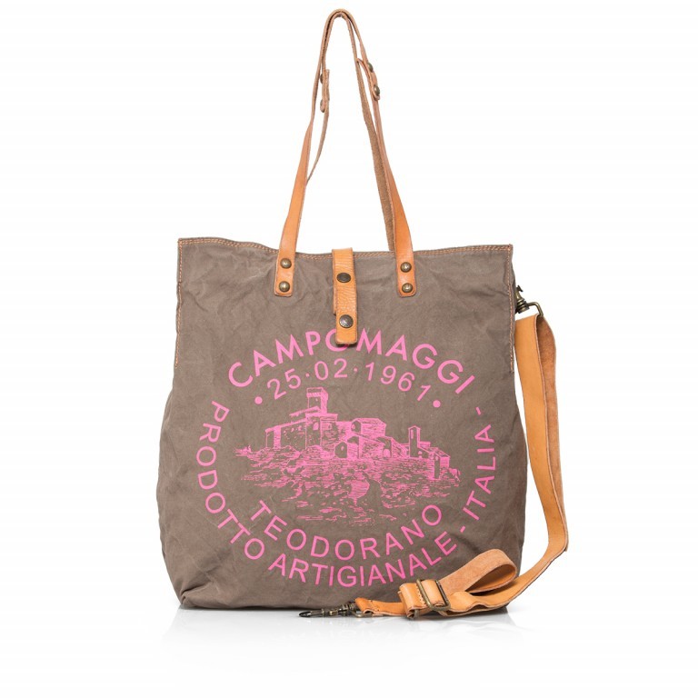 Tasche Canvas C1226ML-TEVL-3197 Khaki Druck Pink, Farbe: taupe/khaki, Marke: Campomaggi, Abmessungen in cm: 40x40x16, Bild 1 von 4