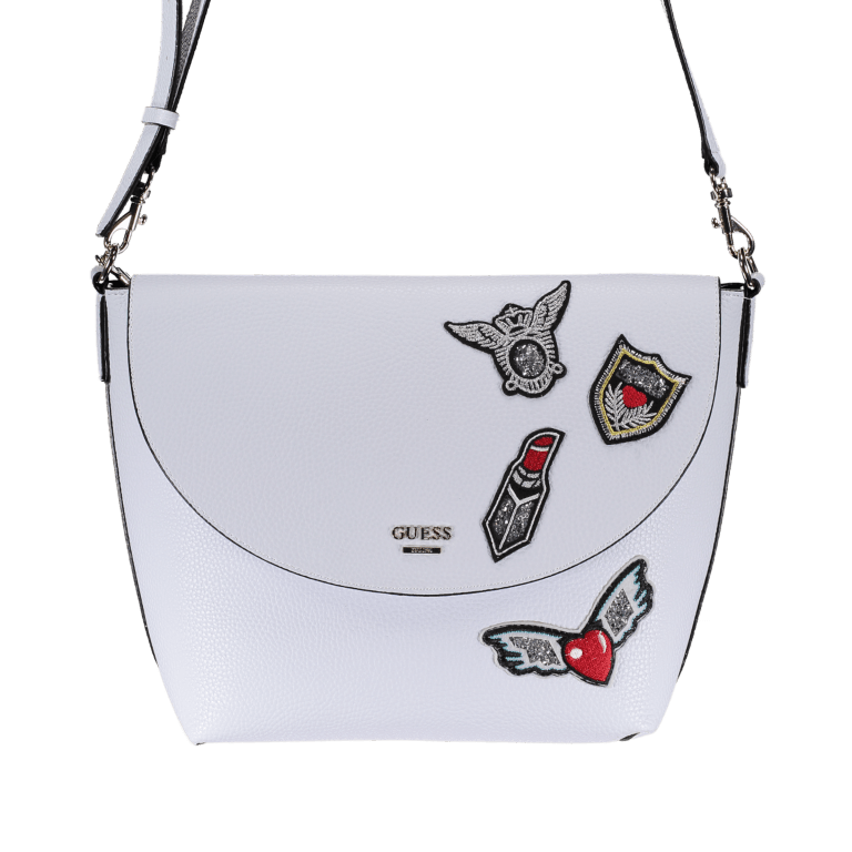 Umhängetasche Bobbi White Black, Farbe: weiß, Marke: Guess, Abmessungen in cm: 27x24x13, Bild 1 von 5