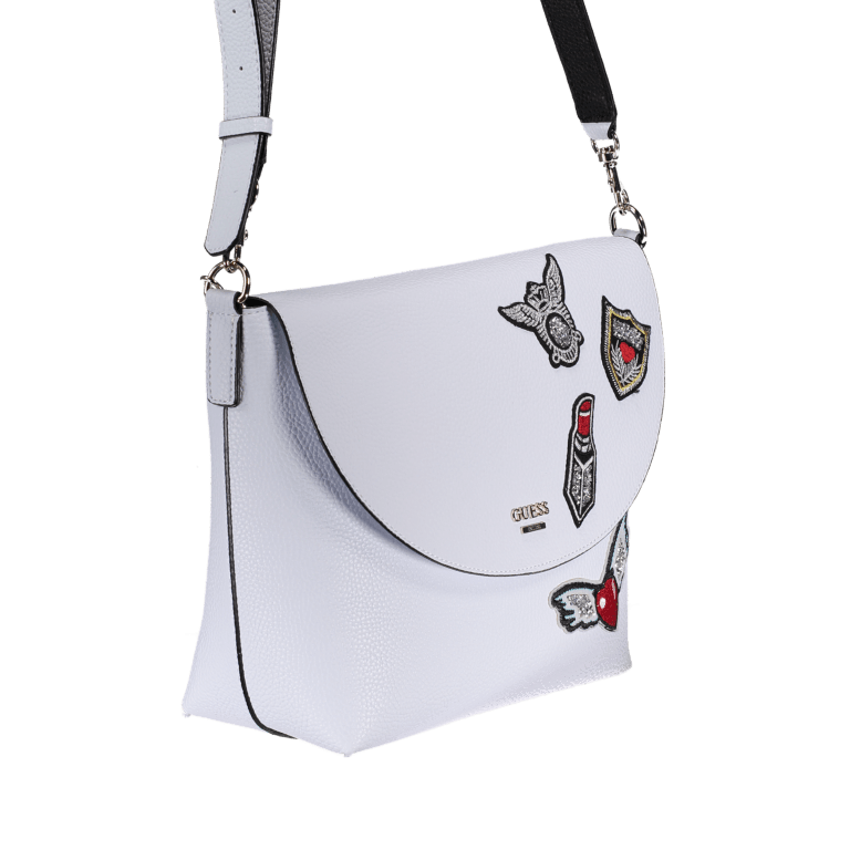 Umhängetasche Bobbi White Black, Farbe: weiß, Marke: Guess, Abmessungen in cm: 27x24x13, Bild 2 von 5