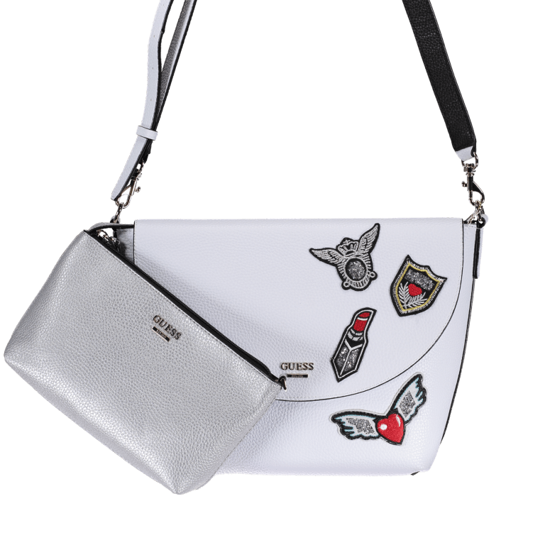 Umhängetasche Bobbi White Black, Farbe: weiß, Marke: Guess, Abmessungen in cm: 27x24x13, Bild 5 von 5