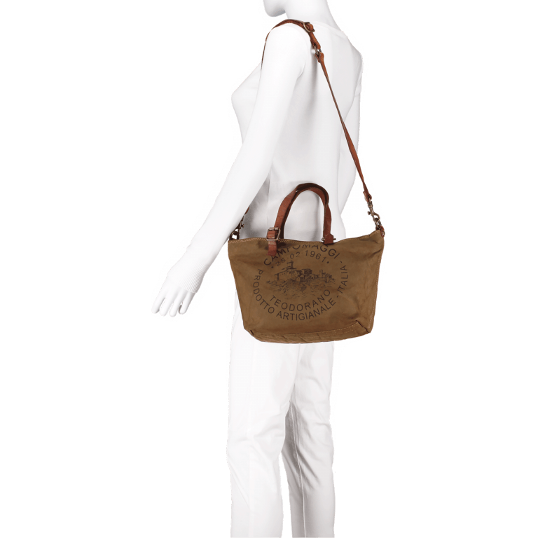 Handtasche Canvas Druck Schwarz, Farbe: beige, Marke: Campomaggi, Abmessungen in cm: 24x22x12, Bild 3 von 6