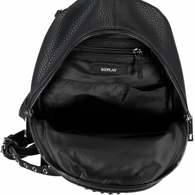 Rucksack mit Nietenbesatz Schwarz, Farbe: schwarz, Marke: Replay, Abmessungen in cm: 25x33x12.5, Bild 5 von 7