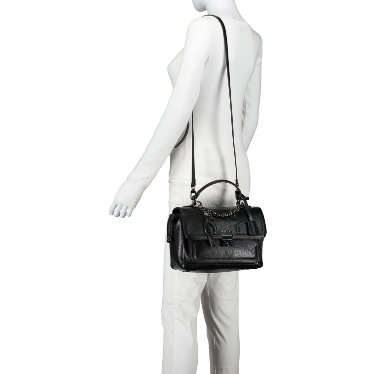 Handtasche Saffiano-Optik Schwarz, Farbe: schwarz, Marke: Replay, Abmessungen in cm: 26x19x14, Bild 3 von 6