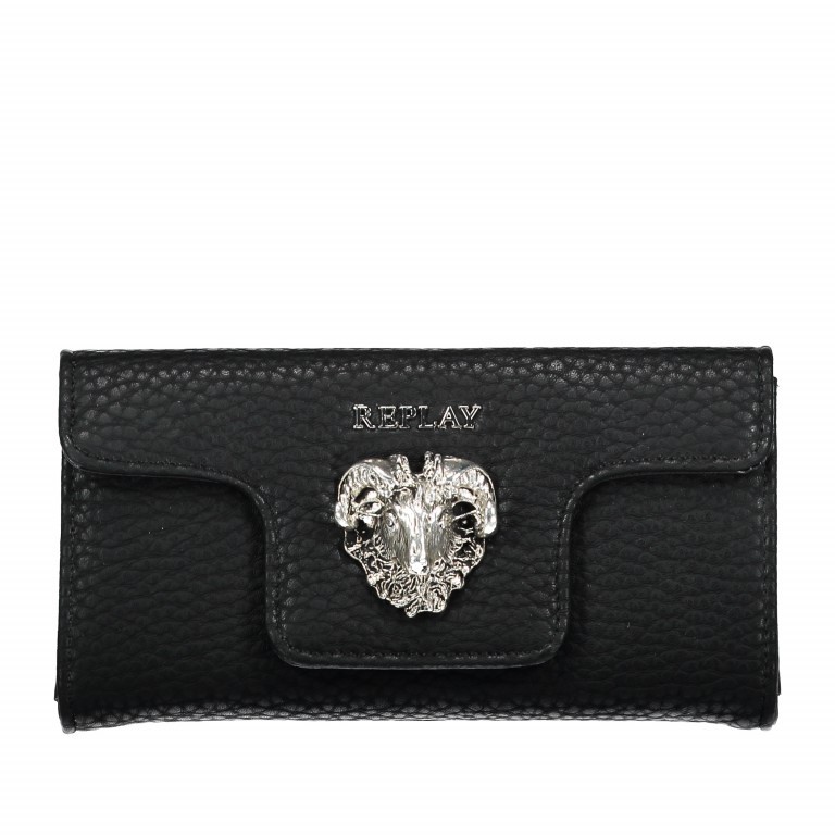 Portemonnaie mit Zierkette Schwarz, Farbe: schwarz, Marke: Replay, Abmessungen in cm: 19x9x2, Bild 1 von 4