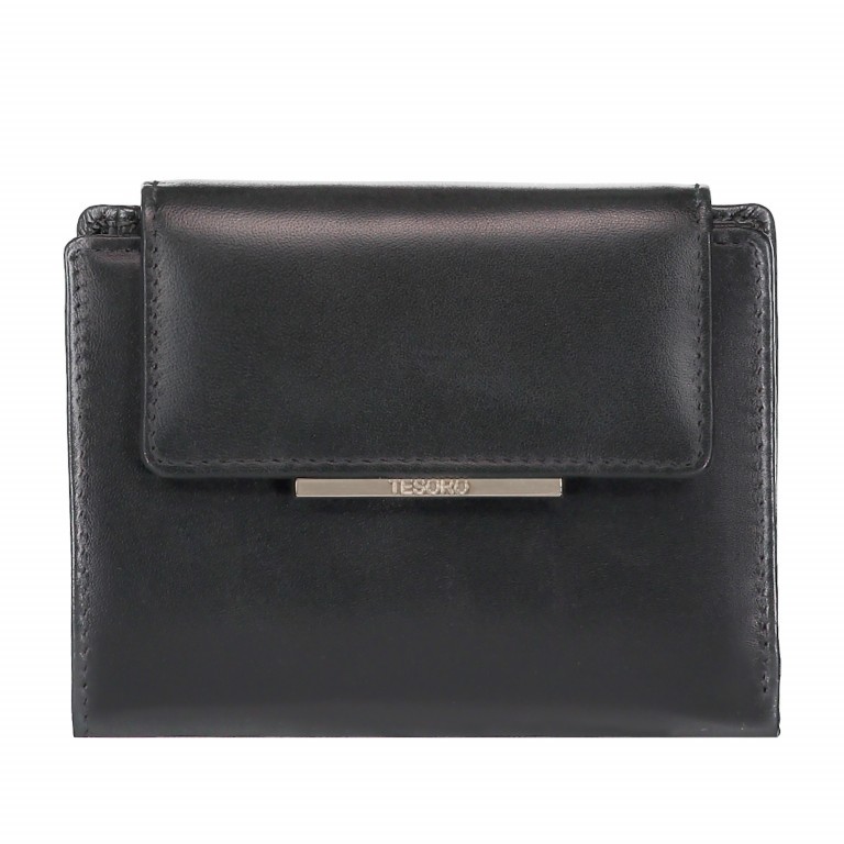 Geldbörse Tesoro Schwarz, Farbe: schwarz, Marke: Hausfelder Manufaktur, Abmessungen in cm: 13x10.5x2, Bild 1 von 4