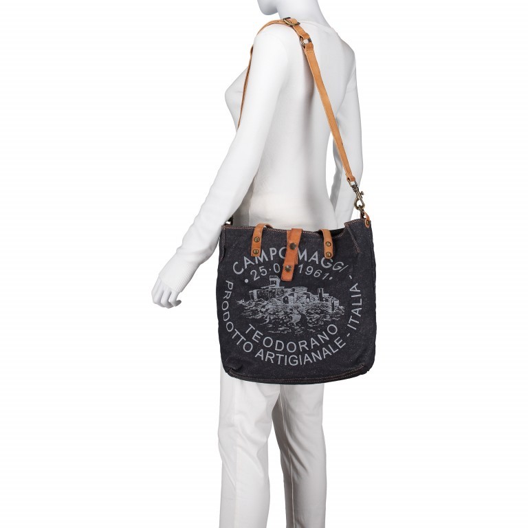 Shopper Cotton Natur Print Grigia, Farbe: blau/petrol, Marke: Campomaggi, EAN: 8054302013659, Abmessungen in cm: 33x34x12, Bild 3 von 6