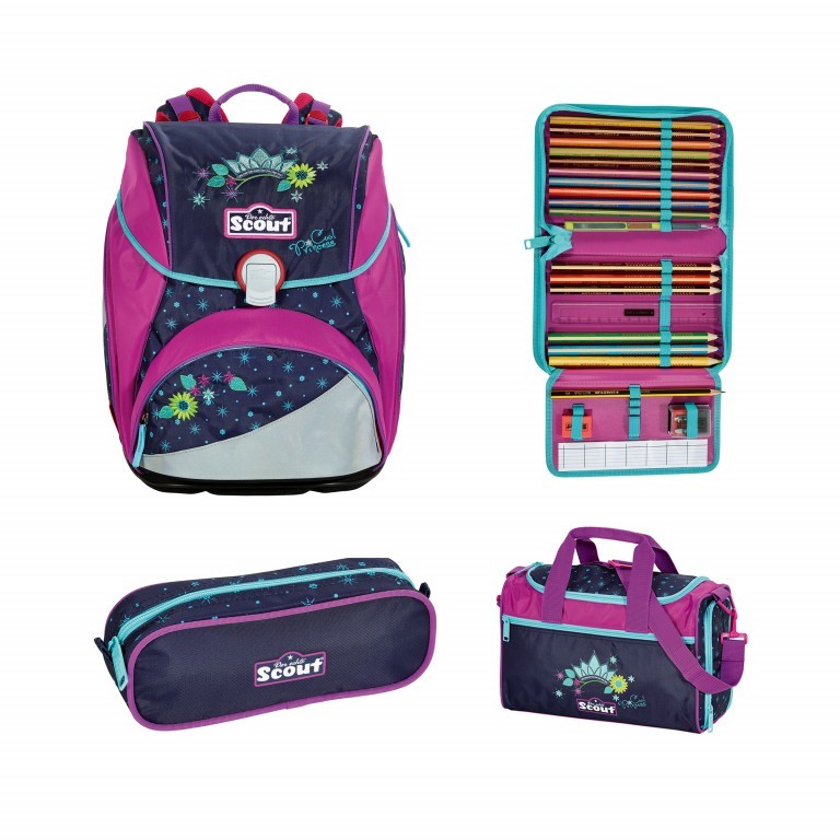 Schulranzen Alpha Set 4-teilig Cool Princess, Farbe: blau/petrol, Marke: Scout, EAN: 4007953411439, Abmessungen in cm: 32x40x25, Bild 1 von 9