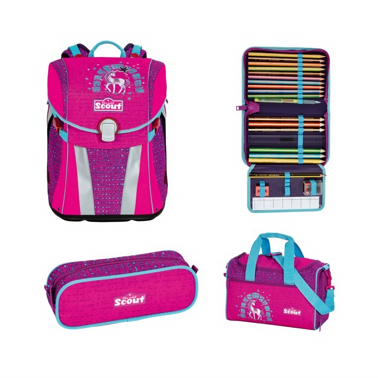 Schulranzen Sunny Set 4-teilig Lilac Unicorn, Farbe: rosa/pink, Marke: Scout, EAN: 4007953411330, Abmessungen in cm: 30x39x20, Bild 1 von 9