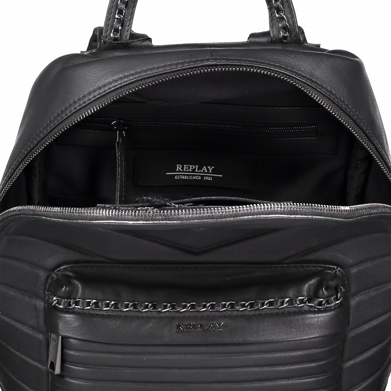 Rucksack mit Rillenstruktur Black Leder Schwarz, Farbe: schwarz, Marke: Replay, EAN: 8056741265286, Abmessungen in cm: 27x34x15, Bild 5 von 6