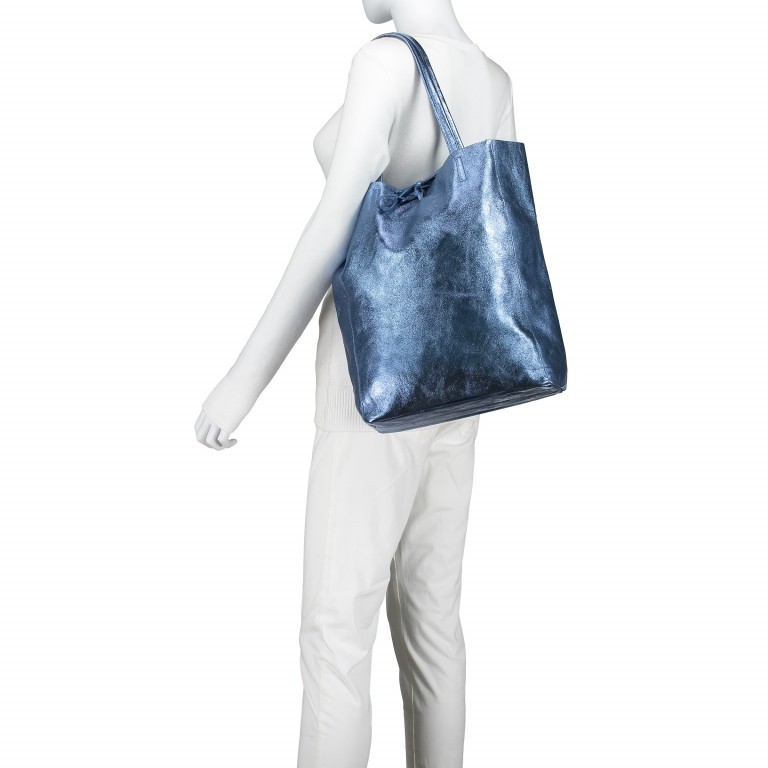 Shopper Athena Blau Metallic, Farbe: blau/petrol, metallic, Marke: Hausfelder Manufaktur, Abmessungen in cm: 28x38x14, Bild 3 von 5