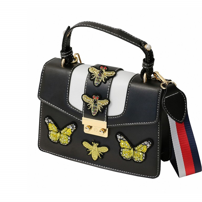 Schultertasche Butterfly & Bee Schwarz Weiß Gold, Farbe: schwarz, Marke: Sweet Deluxe, EAN: 4052478076939, Abmessungen in cm: 23x17.5x6, Bild 1 von 1