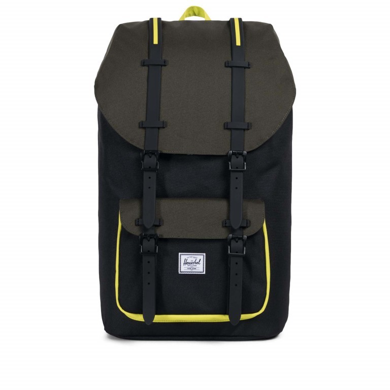 Rucksack Little America Rubber Straps Volumen 23 Liter Blk Forest Night Evening, Farbe: grün/oliv, Marke: Herschel, EAN: 0828432210596, Abmessungen in cm: 28x50x17, Bild 1 von 4