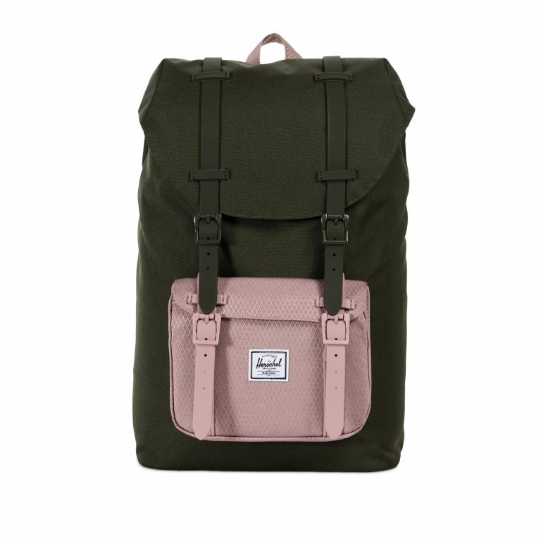 Rucksack Little America Medium Rubber Straps Volumen 14 Liter Forest Night Ash Rose, Farbe: grün/oliv, Marke: Herschel, EAN: 0828432210886, Abmessungen in cm: 28x43x12, Bild 1 von 4