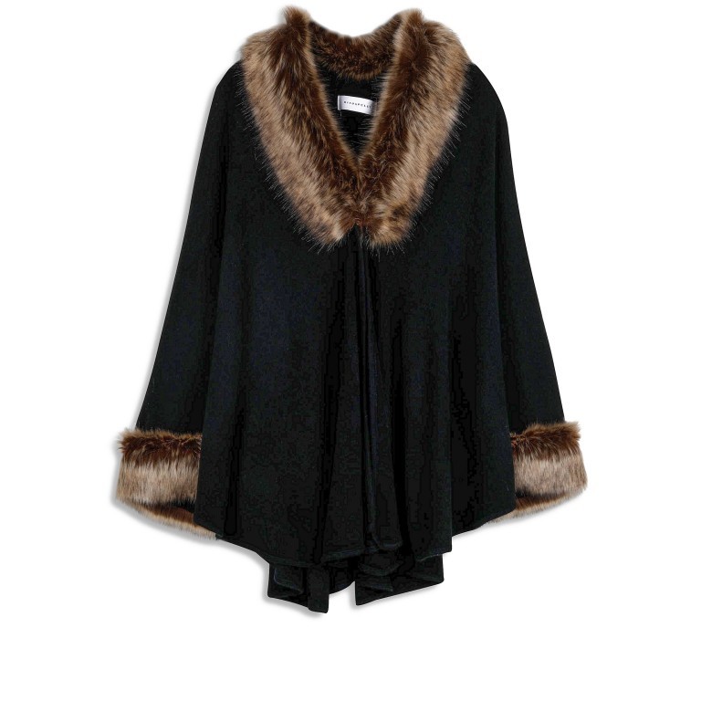 Poncho Dianna Kunstfellbesatz ONE-SIZE Black, Farbe: schwarz, Marke: Rino & Pelle, EAN: 8720529002027, Bild 1 von 4