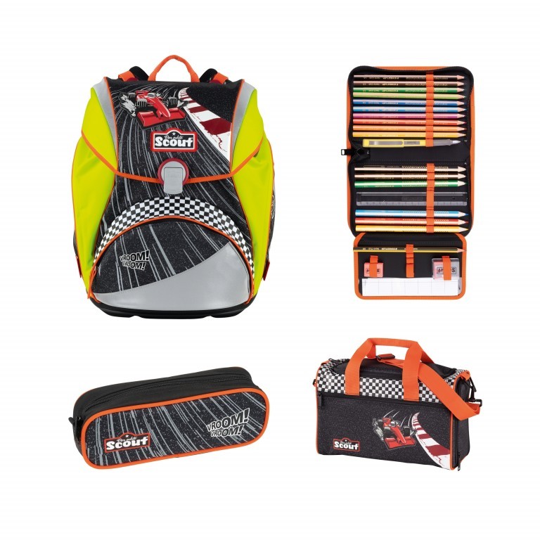 Schulranzen Alpha Set 4-teilig Red Racer, Farbe: grau, Marke: Scout, EAN: 4007953416786, Abmessungen in cm: 32x40x25, Bild 1 von 11