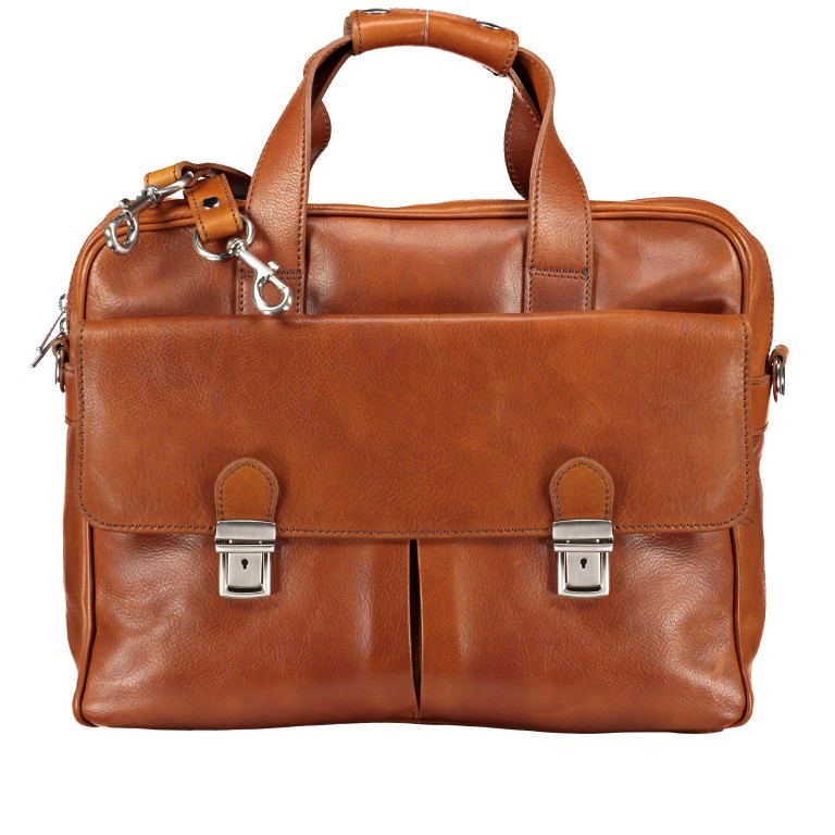 Aktentasche mit zwei Vortaschen Cognac, Farbe: cognac, Marke: Hausfelder Manufaktur, EAN: 4065646000483, Abmessungen in cm: 39x30x10, Bild 1 von 11