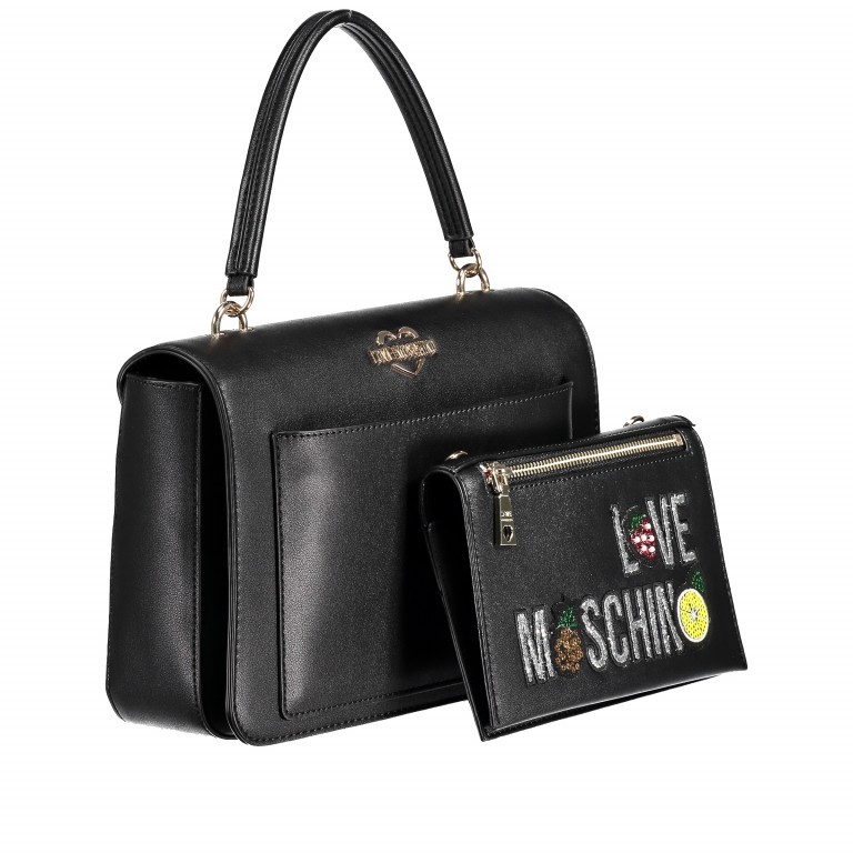 Handtasche mit Clutch Schwarz, Farbe: schwarz, Marke: Love Moschino, EAN: 8059610050235, Abmessungen in cm: 28.5x19x8.5, Bild 2 von 9