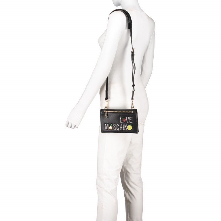 Handtasche mit Clutch Schwarz, Farbe: schwarz, Marke: Love Moschino, EAN: 8059610050235, Abmessungen in cm: 28.5x19x8.5, Bild 6 von 9
