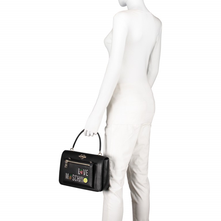 Handtasche mit Clutch Schwarz, Farbe: schwarz, Marke: Love Moschino, EAN: 8059610050235, Abmessungen in cm: 28.5x19x8.5, Bild 7 von 9