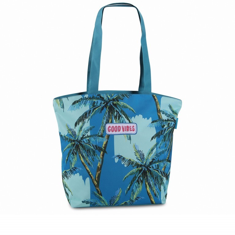 Badetasche Good Vibes Palmen, Farbe: blau/petrol, Marke: Fabrizio, Abmessungen in cm: 42x38x13, Bild 1 von 1