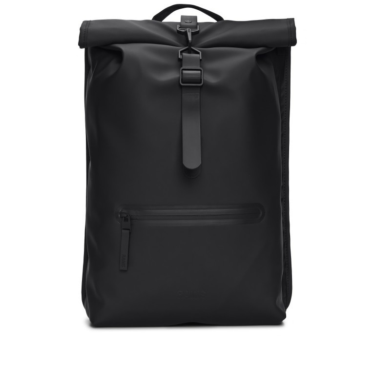 Rucksack Rolltop mit Laptopfach 16 Zoll, Farbe: schwarz, grau, blau/petrol, grün/oliv, beige, Marke: Rains, Abmessungen in cm: 32x48x11, Bild 1 von 5