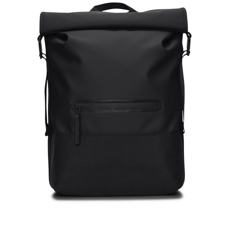 Rucksack Trail Rolltop Backpack mit Laptopfach 15 Zoll, Farbe: schwarz, grau, blau/petrol, Marke: Rains, Abmessungen in cm: 36x47x13, Bild 1 von 5