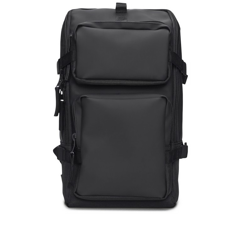 Rucksack Trail Cargo Backpack mit Laptopfach 13 Zoll, Farbe: schwarz, grau, blau/petrol, Marke: Rains, Abmessungen in cm: 26x45x12, Bild 1 von 5