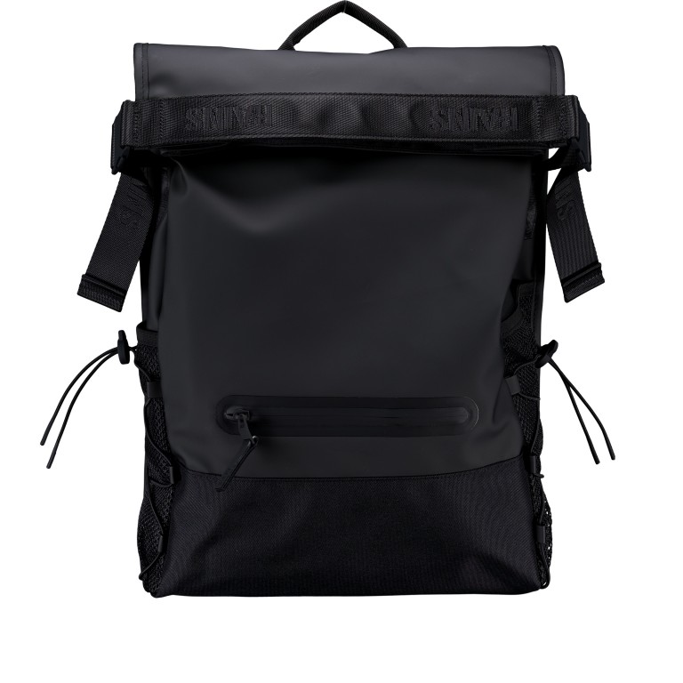 Rucksack Trail Mountaineer Rolltop mit Laptopfach 16 Zoll, Farbe: schwarz, blau/petrol, Marke: Rains, Abmessungen in cm: 32x56x13, Bild 1 von 9