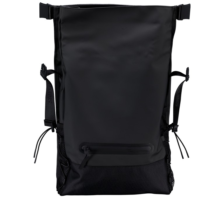 Rucksack Trail Mountaineer Rolltop mit Laptopfach 16 Zoll, Farbe: schwarz, blau/petrol, Marke: Rains, Abmessungen in cm: 32x56x13, Bild 8 von 9