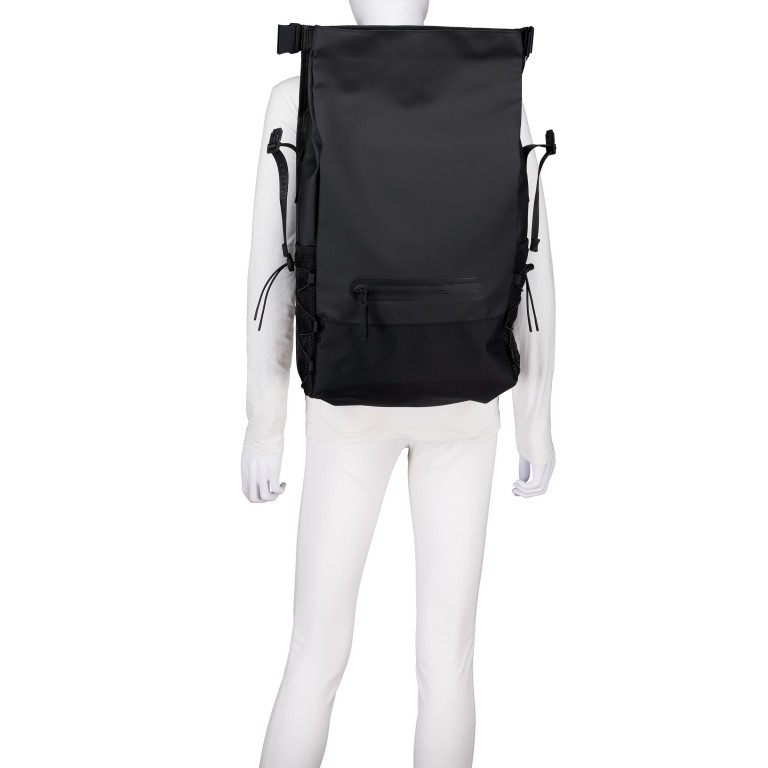 Rucksack Trail Mountaineer Rolltop mit Laptopfach 16 Zoll, Farbe: schwarz, blau/petrol, Marke: Rains, Abmessungen in cm: 32x56x13, Bild 7 von 9