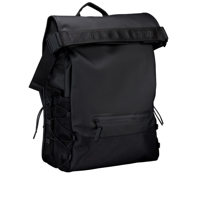 Rucksack Trail Mountaineer Rolltop mit Laptopfach 16 Zoll, Farbe: schwarz, blau/petrol, Marke: Rains, Abmessungen in cm: 32x56x13, Bild 2 von 9