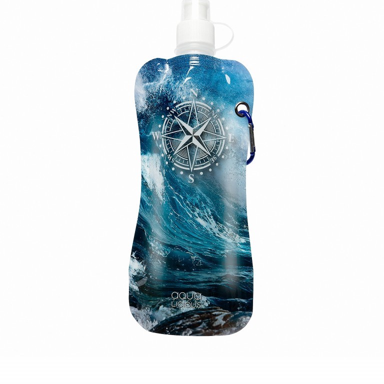Trinkflasche Aqua Licious faltbar Compas, Farbe: blau/petrol, Marke: Loubs, Bild 1 von 2