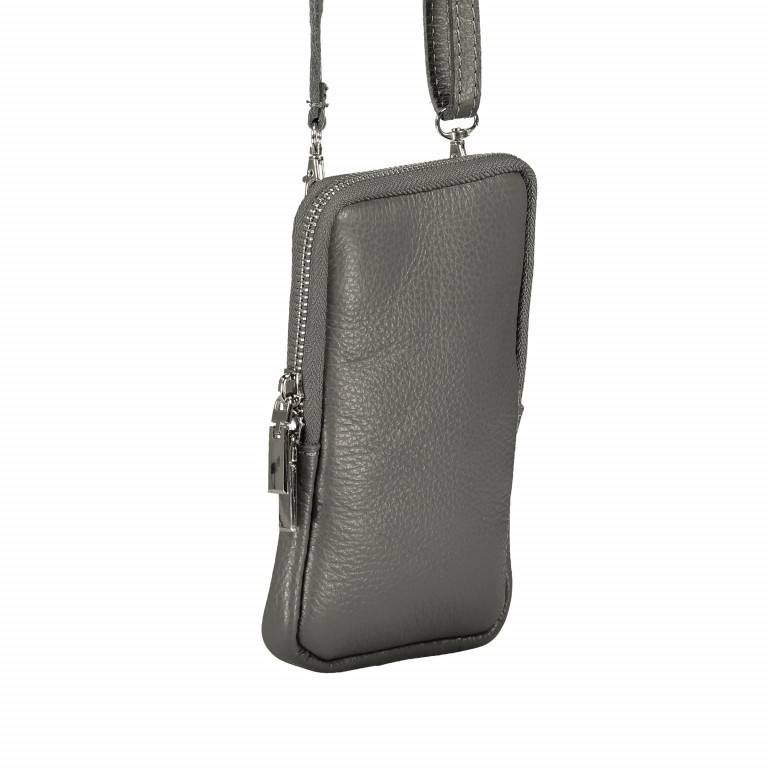 Handytasche Dollaro mit Schulterriemen Dunkelgrau, Farbe: grau, Marke: Hausfelder Manufaktur, Abmessungen in cm: 11x17.5x2, Bild 2 von 7