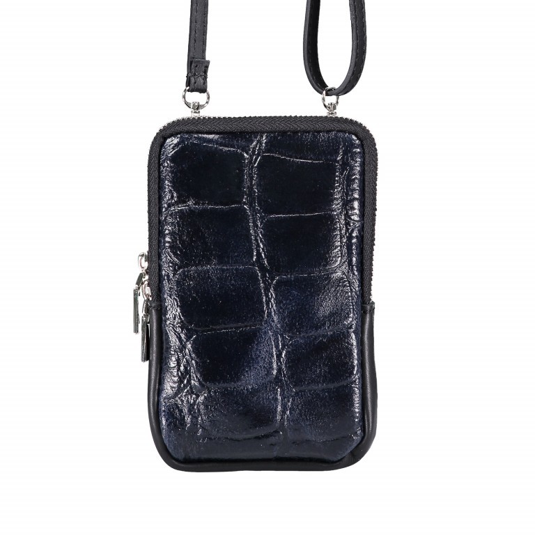 Handytasche Croco mit Schulterriemen Blau, Farbe: blau/petrol, Marke: Hausfelder Manufaktur, Abmessungen in cm: 11x17.5x2, Bild 1 von 4