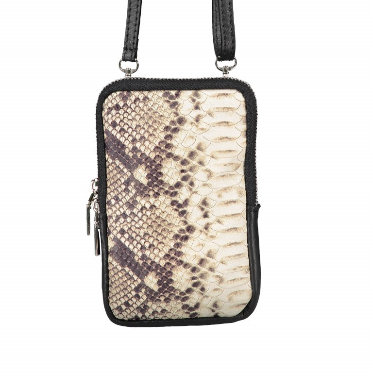 Handytasche Python mit Schulterriemen Schwarz Beige, Farbe: schwarz, Marke: Hausfelder Manufaktur, Abmessungen in cm: 11x17.5x2, Bild 1 von 4