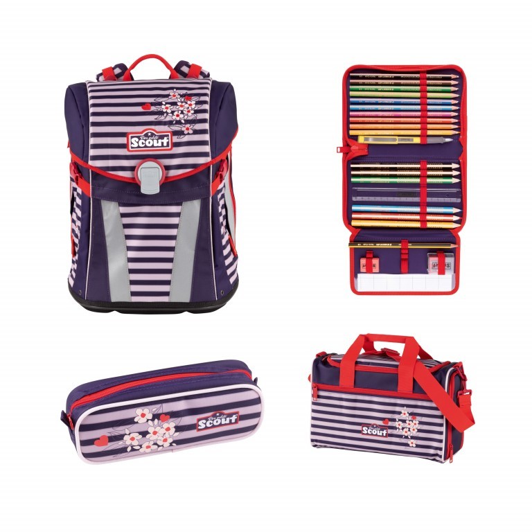 Schulranzen Sunny Set 4-teilig Happy Stripes, Farbe: rosa/pink, Marke: Scout, EAN: 4007953416748, Abmessungen in cm: 30x39x20, Bild 1 von 10