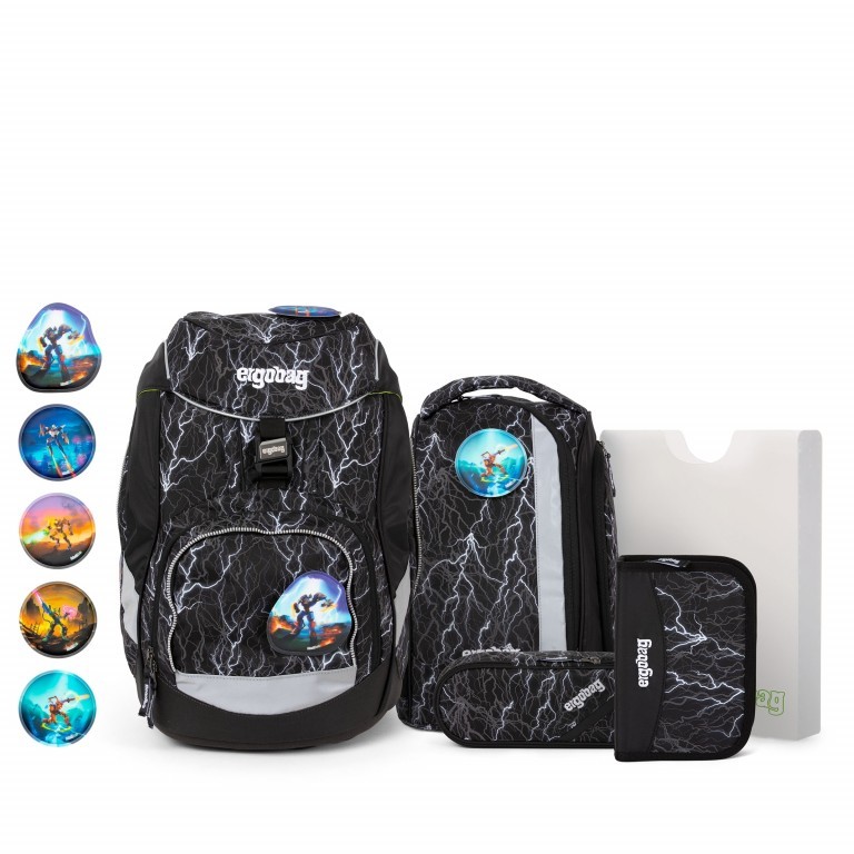 Schulranzen Pack Glow Edition Set 6-teilig Super ReflektBär Glow, Farbe: schwarz, Marke: Ergobag, EAN: 4057081077120, Abmessungen in cm: 25x35x22, Bild 1 von 7