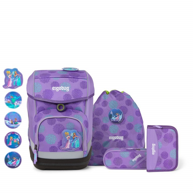 Schulranzen Cubo Glow Edition Set 5-teilig SchlittenzauBär Glow, Farbe: flieder/lila, Marke: Ergobag, EAN: 4057081051502, Abmessungen in cm: 25x40x20, Bild 1 von 7