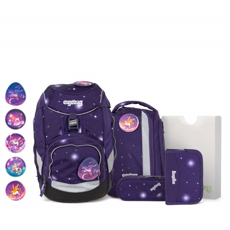 Schulranzen Pack Galaxy Glow Edition Set 6-teilig Bärgasus Glow, Farbe: flieder/lila, Marke: Ergobag, EAN: 4057081077076, Abmessungen in cm: 25x35x22, Bild 1 von 7