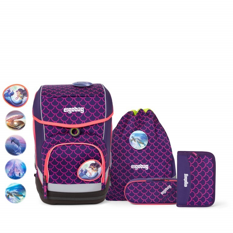 Schulranzen Cubo Lumi Edition Set 5-teilig PerlentauchBär, Farbe: flieder/lila, Marke: Ergobag, EAN: 4057081077311, Abmessungen in cm: 25x40x20, Bild 1 von 7