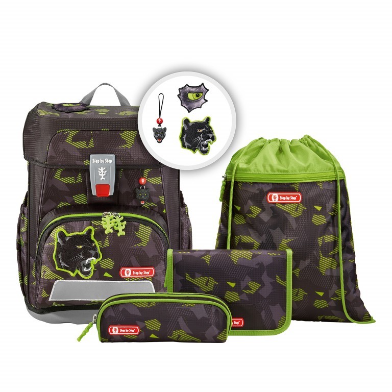 Schulranzen Cloud Set 5-teilig Black Cat Chiko, Farbe: grün/oliv, Marke: Step by Step, EAN: 4047443401533, Abmessungen in cm: 28x37.5x20, Bild 1 von 14