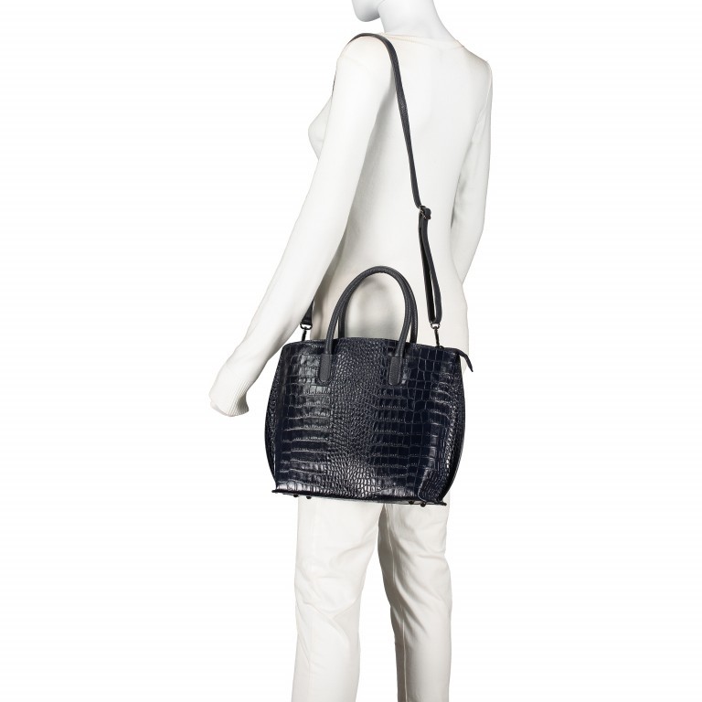 Handtasche Croco Dunkelblau, Farbe: blau/petrol, Marke: Hausfelder Manufaktur, EAN: 4065646003552, Abmessungen in cm: 26x25x13, Bild 4 von 7