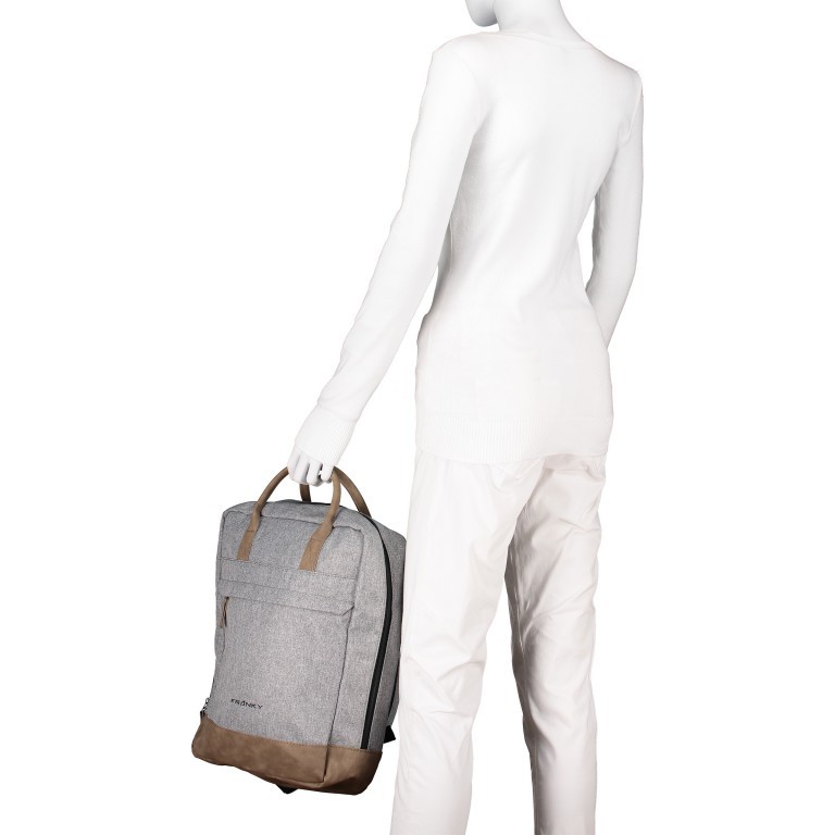 Rucksack RS47 Light Grey Cognac, Farbe: grau, Marke: Franky, EAN: 4251672747076, Abmessungen in cm: 27x38x11, Bild 5 von 7